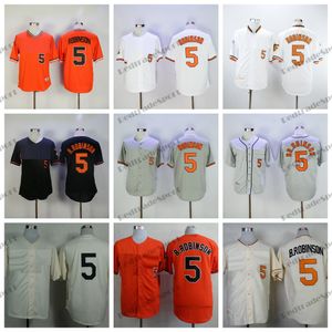 Hommes Brooks Robinson # 5 Baseball Maillots Baltimore Vintage Cousu 1975 Orange Blanc Noir Jersey Gris Coton