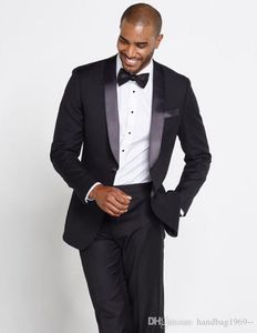 Personaliseer Zwart Bruidegom Tuxedos Sjaal Revers Man Prom Blazer Coat Mens Werk Business Past (Jas + Broek + Tie) H: 934