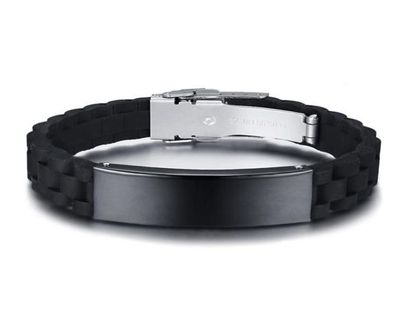 Personnalisez les bracelets noirs pour les hommes en acier inoxydable en silicone bracelet mâle occasionnel bijoux ajusté 9605557