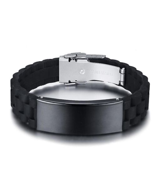 Personnalisez les bracelets noirs pour les hommes en acier inoxydable en silicone bracelet mâle décontracté bijoux ajusté 8630120