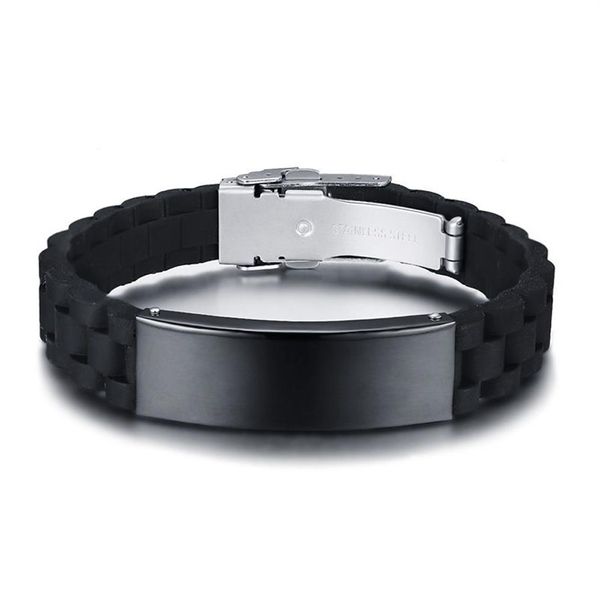 Bracelets d'identification noirs personnalisés pour hommes, bracelet en acier inoxydable et Silicone, décontracté, réglable, bijoux 242d