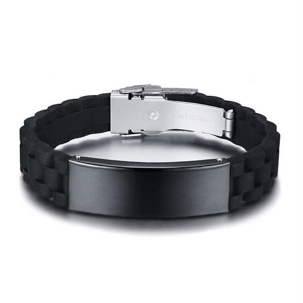 Bracelets d'identification noirs personnalisés pour hommes, bracelet en acier inoxydable et Silicone, décontracté, réglable, bijoux 264L