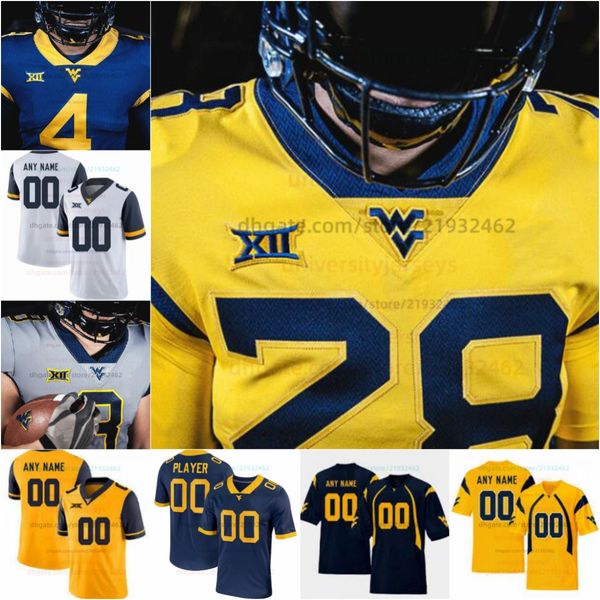 Personalizar la universidad camiseta de fútbol americano para hombre mujeres jóvenes 7 Will Grier 2 Kenny Robinson 3 Trent Jackson 4 Leddie Brown 6 Kennedy McKoy 8 Kwantel Raines