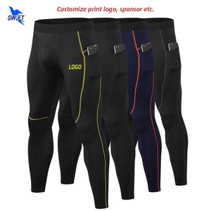 Personalizar pantalones de compresión hombres deportes mallas para correr mallas elásticas de secado rápido gimnasio fitness pantalones para correr con bolsillos 220704gx