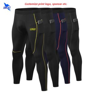 Personnaliser les pantalons de compression Hommes Sports Collants de course Leggings élastiques à séchage rapide Gym Fitness Pantalon de jogging avec poches 220613