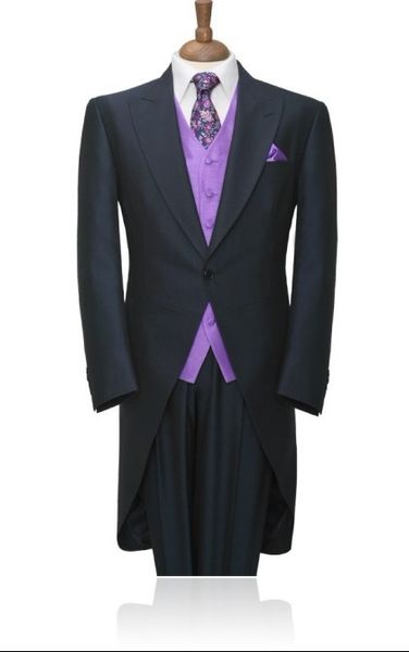 Personnaliser Gris Foncé Tailcoat Groom Tuxedos Matin Style Hommes De Mariage Porter Excellent Hommes Formelle Costume De Fête De Bal (Veste + Pantalon + Cravate + Gilet) 946