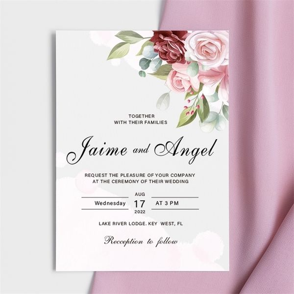 Personnaliser Conception Cartes D'invitation De Mariage Invitations De Voeux Party Favor Fiançailles Anniversaire Décoration Fleurs Roses KA22 220711