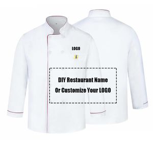 Personnaliser DIY Imprimer Chef Uniforme Cuisine Boulangerie Café Service Alimentaire À Manches Longues Respirant Cuisinier Porter Garçon Veste Salopette 220713