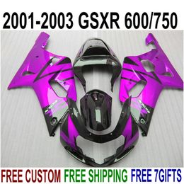 Personaliseer Verklei Set voor Suzuki GSXR600 GSXR750 2001-2003 K1 Zwart Rood Hoogwaardige Fairing Kit GSXR 600 750 01 02 03 EF19