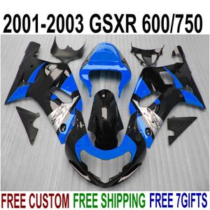 Personaliseer Verklei Set voor Suzuki GSXR600 GSXR750 2001-2003 K1 Blue Black Fairing Kit GSXR 600 750 01 02 03 EF25