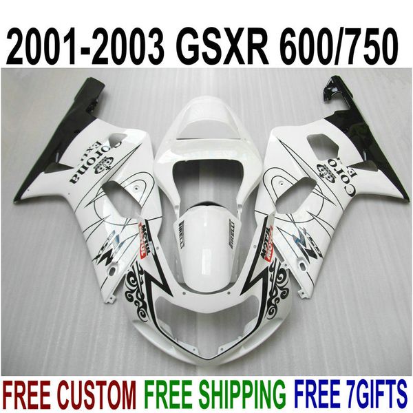 Kit de carénages personnalisés pour SUZUKI GSXR600 GSXR750 2001-2003 K1 blanc noir Corona kit de carénage de haute qualité GSXR 600 750 01 02 03 EF16