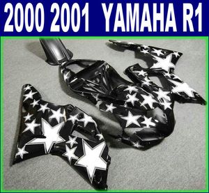 Personaliseer Verklei Set voor Yamaha YZF R1 2000 2001 Witte Zwarte Sterren ABS ABS Hoogwaardige Fairing Kit YZF1000 00 01 BR65