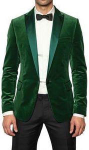 Personnaliser les smokings de marié en velours vert revers en pointe un bouton garçons d'honneur hommes costumes formels costume de bal d'affaires (veste + pantalon + nœud papillon) NO: 72