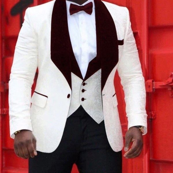 Tuxedos de marié pas cher et fins garçons d'honneur costumes minces à évent blanc ajustement meilleur costume d'homme mariage / costumes pour hommes marié (veste + pantalon + gilet + cravate)