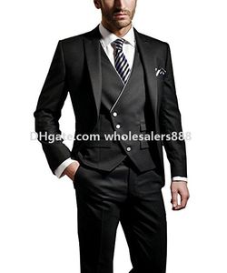 Personaliseer Groomsmen Piek Revers Bruidegom Tuxedos Houtskool Grijze Mannen Past Huwelijk / Prom / Diner Beste Man Blazer (jas + Broek + Tie + Vest) K812