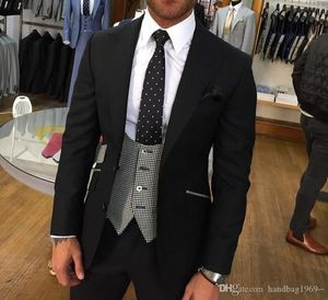 Personnaliser beau smoking de marié noir hommes costumes d'affaires de fête de bal manteau gilet pantalon ensemble (veste + pantalon + gilet + cravate) K201