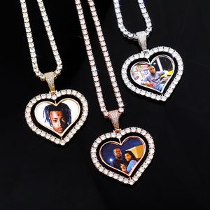 Personalizar forma de corazón foto conmemorativa colgante collar giratorio doble cara hombres mujeres amante regalo pareja colgantes