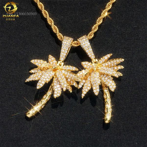 Personnaliser Hiphop plaqué or bijoux pendentif Sier Ice Out Moissanite diamant cocotier collier pendentif à breloque