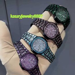 Personnaliser la montre glacée VVS Moissanite diamant Hip-Hop montres mécaniques luxe buste vers le bas