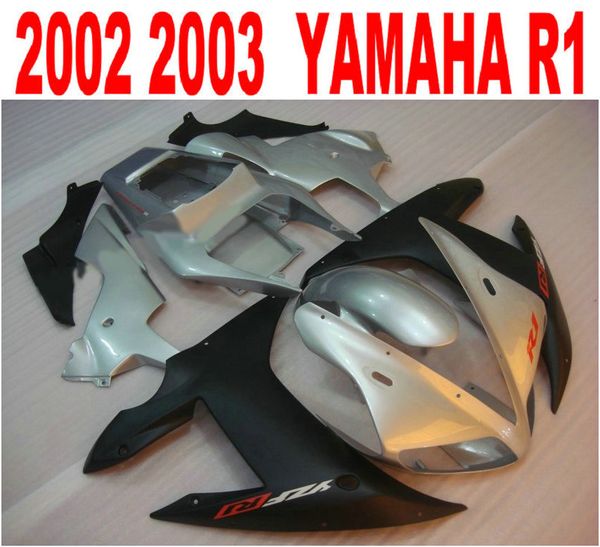 Kit de carénage d'injection personnalisé pour YAMAHA R1 02 03, kits de carrosserie yzf r1 2002 2003, pièces de moto argent mat noir LQ34