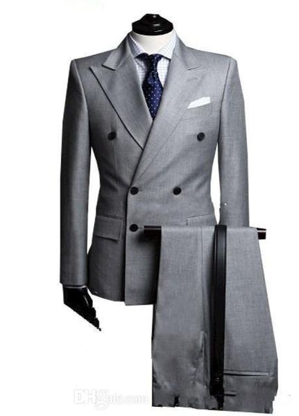 Personnalisez les smokings de marié gris clair à double boutonnage avec ventilation latérale pour garçons d'honneur, meilleur costume de bal formel pour hommes d'affaires (veste + pantalon + nœud papillon) NO: 211