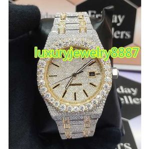 Personalice la joyería de moda de lujo, 41 mm, reloj de diamantes de moissanita blanco completo, stock a granel listo, disponible en precio de mayorista indio