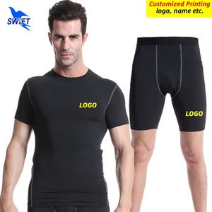 Personnaliser hommes 2 pièces chemises collants Compression course ensemble à manches courtes survêtement séchage rapide Gym Fitness Stretch costumes de sport 220704