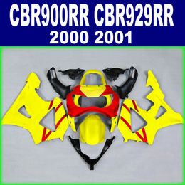 Personaliseer Motorfiets Set voor Honda CBR900RR Fairing Kit CBR 929 2000 2001 CBR 900 RR 00 01 Geel Rood Black Backings AX12