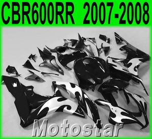 Personaliseer Motorfiets Fousen Kit voor Honda Injectie MIFTING CBR600RR 2007 2008 BUIKERS CBR 600RR F5 07 08 Silver Flames Black Set KQ94