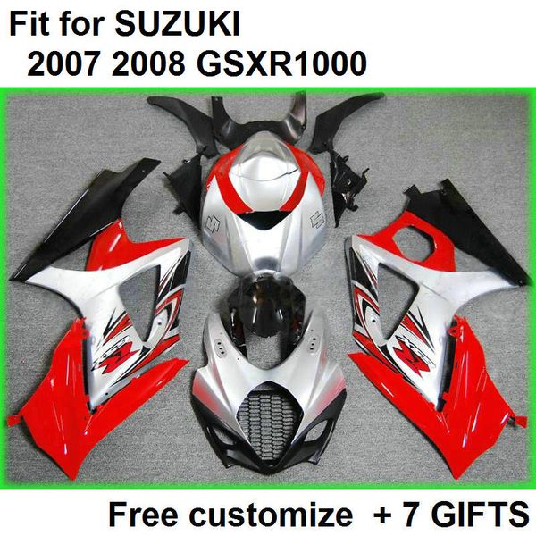 Personnaliser les pièces de moto pour SUZUKI GSXR1000 K2 2000 2001 2002 carénages rouge argent GSX-R1000 00 01 02 kit de carénage DC45
