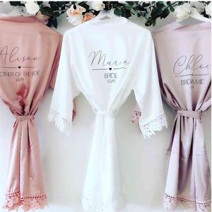 Personaliseer mevrouw Satin Lace Bruids Robe, Honeymoon Dressing Toga, Bruidsmeisje Badjas, Bruid Get Ready Peignoir, Wedding Prodal Gift 210901