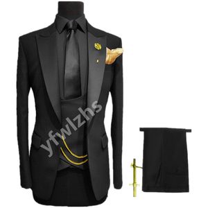 Personnalisez Un Bouton Beau Peak Revers Groom Tuxedos Hommes Costumes Mariage / Bal / Dîner Homme Blazer (Veste + Pantalon + Cravate + Gilet) W901