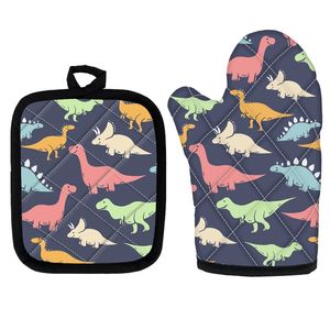 Manoplas personalizadas para horno, para hornear, dinosaurio, cocina, microondas, aislamiento de poliéster y guantes antiescaldado, alfombrilla para agarraderas 220707