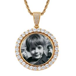 Pas ronde fotolijst hanger kettingen aan roteerbare dubbelzijdige collectie herdenkingshiphop touw ketting ketting sieraden