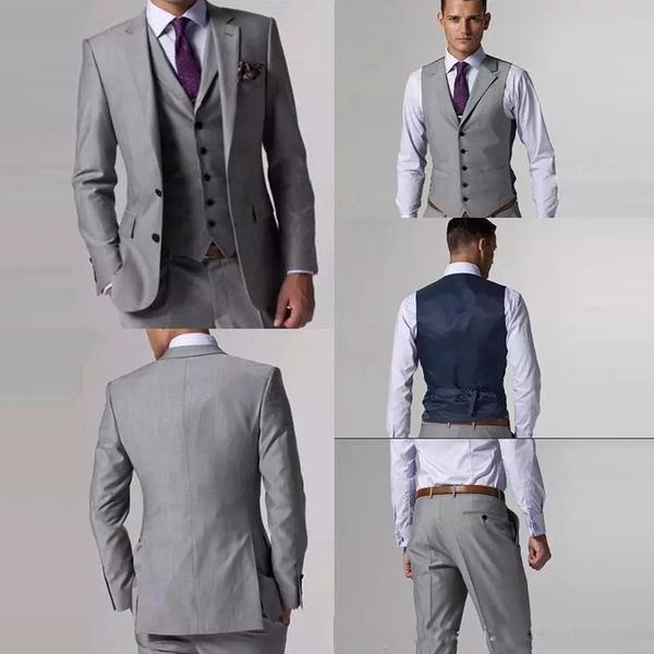 Tuxedos de marié personnalisé, coupe cintrée, gris clair, ventilation latérale, costume de mariage pour meilleur homme, costumes pour hommes (veste + pantalon + gilet + cravate)