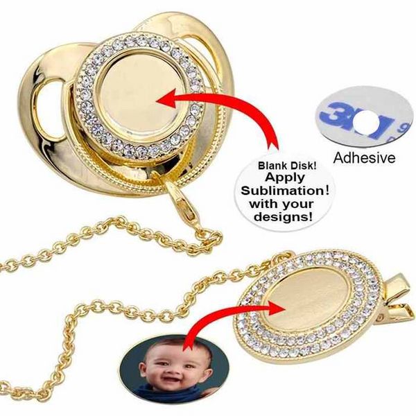 Personnaliser Sublimation Blanks Bling Sucette avec clip collier cristaux faveur de fête pour bébé souvenir cadeaux d'anniversaire FY4744 C0622X2