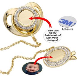 Aanpassen van sublimatie bling fopspeen met clip ketting kristallen partij gunst voor baby aandenken brithday gift252u
