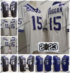 Pas TCU Horned Frogs voetbaljerseys NCAA College Mens #15 Max Duggan Jersey 2024 aan