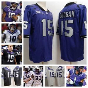 Personnalisez les maillots de football TCU Horned Frogs NCAA College 15 Grant Tisdale 2 Trey Sanders 9 Emani Bailey 13 Luke Pardee 0 Cam Cook Hommes Femmes Jeunes tous cousus