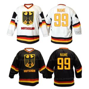 Maillot de Hockey sur glace personnalisé de l'équipe allemande et allemande pour hommes, broderie cousue, blanc, noir, avec n'importe quel numéro et nom