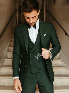 Personnaliser smoking vert foncé beau revers cranté marié Tuxedos hommes costumes mariage/bal/dîner homme Blazer veste pantalon cravate gilet W1251