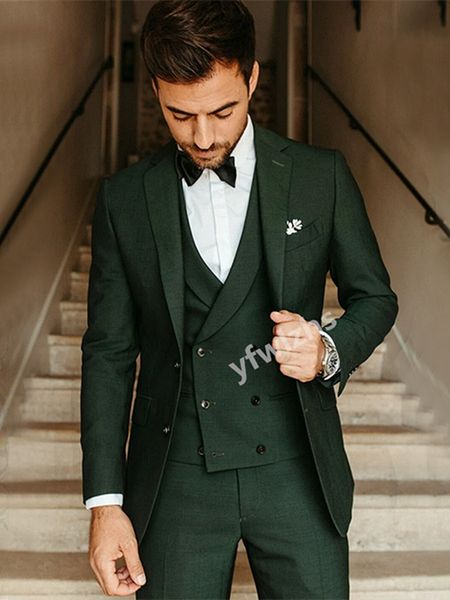 Personalizar esmoquin verde oscuro guapo muesca solapa novio esmoquin hombres trajes boda/graduación/cena hombre Blazer chaqueta pantalones corbata chaleco W1251