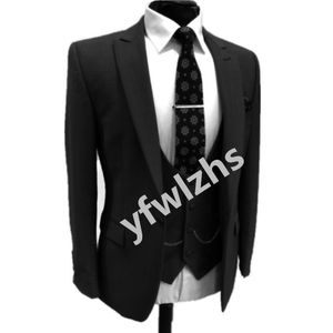 Pas Tuxedo One Button Handsome Peak Rapel Bruidegom Tuxedos Men Suits Wedding/Prom/Dinner Man Blazer Jacket Pants Tie Vest W1212