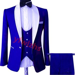 Personnaliser smoking un bouton beau châle revers marié smoking hommes costumes mariage/bal/dîner homme blazer (veste + pantalon + cravate + gilet) W1078