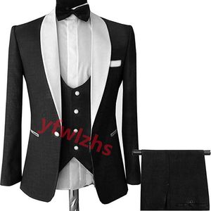 Pas Tuxedo One Button Handsome SHAWL Rapel Bruidegom Tuxedos Men Suits Wedding/Prom/Dinner Man Blazer (jas+broek+Tie+Vest) W1079