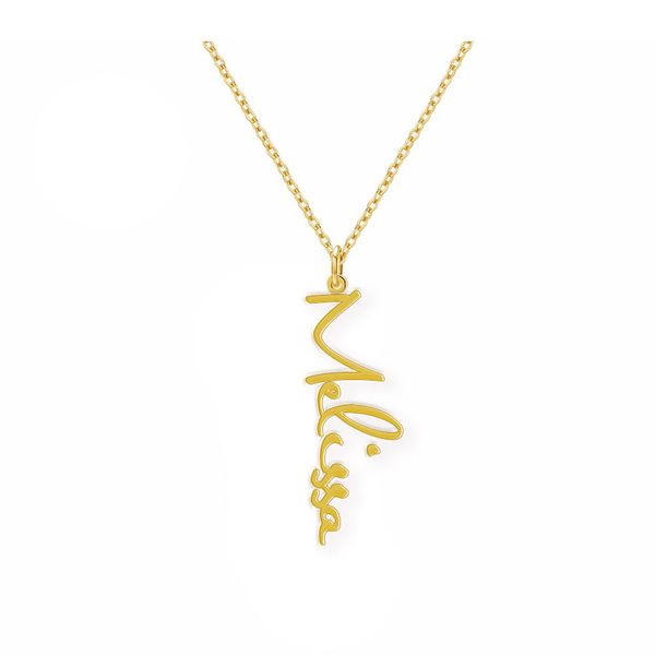 Personnalisez le collier de plaque signalétique verticale pour les femmes fille personnalisé plaqué or 18 carats police cursive arabe écriture pendentif cadeau d'anniversaire
