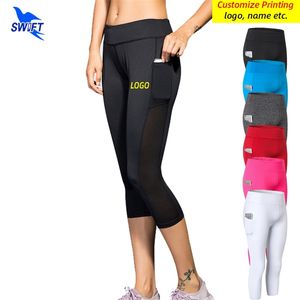 Personnalisez les femmes Pantalons de yoga Capris avec des poches COMPRESSION COLLES SPORT Gym Fitness Jogging 3 4 Leggings Sportswear 220704