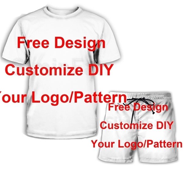 Personnalisez votre modèle gratuit DIY Design Hommes T-shirts imprimés en 3D Ensembles Unisexe Casual Board Shorts Femmes Survêtement Streetwear 220708gx
