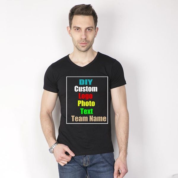 Personnalisez votre image LOGO Male Amoi Thin Plus Fat Size Stretch Cotton V-cou T-shirt à manches courtes T-shirts pour hommes