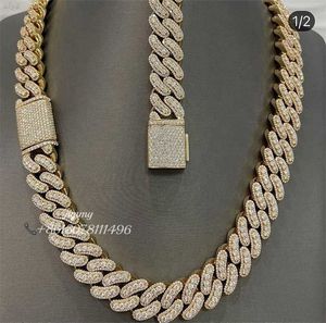 Aangepaste 15 mm breedte zware ijs uit buste naar beneden Miami VVS Moissanite Diamonds Cuban Link